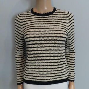 DOEN Oatmeal/Black Stripe Pointelle Knit Pullover Prudence Sweater